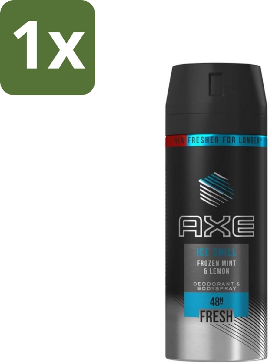 1 x Axe - Deodorant Bodyspray - 48hrs Fresh - Ice Chill - Frozen Mint & Lemon - 150 ml - Axe Ice Chill - Deodorant Bodyspray - 48h Fresh - Bevroren Munt En Citroen - Geurbestrijding