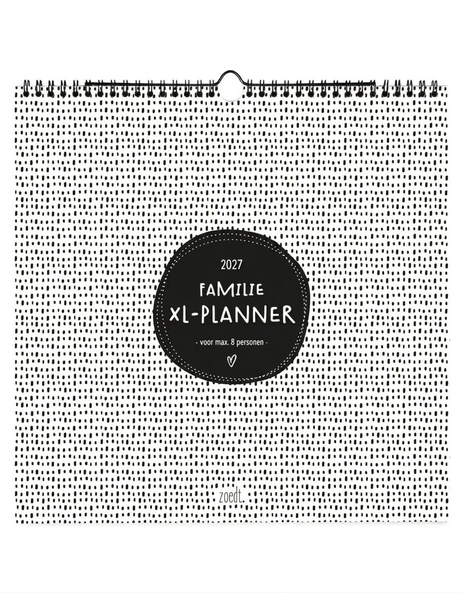 Zoedt XL Familieplanner 2027 – Familiekalender voor 6 tot 8 personen – 29 x 29 cm – Weekplanner – Zwart-wit