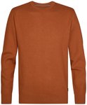 Oranje trui met ronde hals, lange mouwen en structuur, op witte achtergrond.