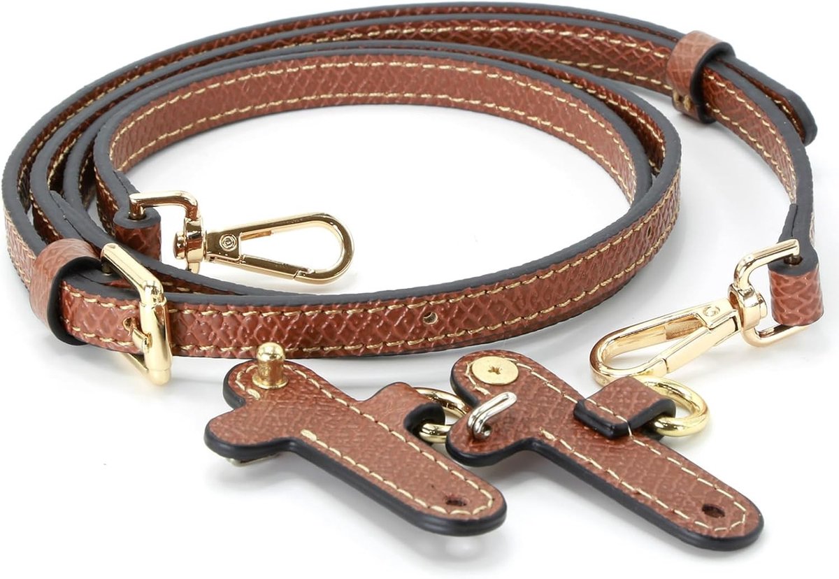 Leren schouderbanden voor kleine tassen – Set van bruine en gouden schouderriemen, ideaal voor mode en accessoires