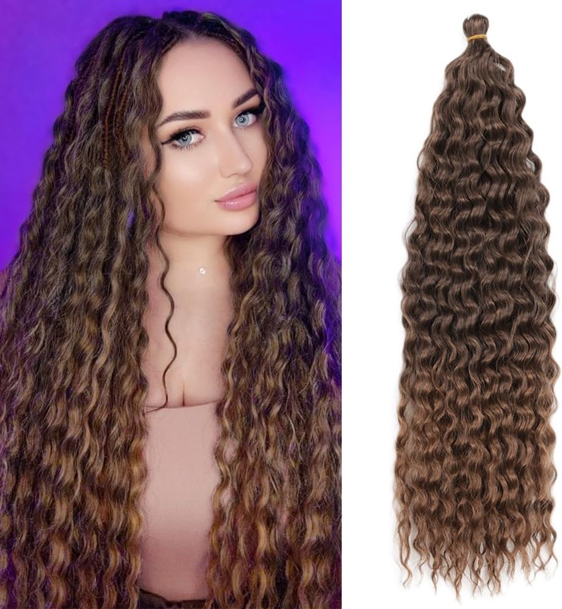 26 Inch 3 Packs Diepe Twist Haak Haar Ocean Wave Krullend Bohemian Vlechtwerk voor Vrouwen en Meisjes - Synthetische Haar Extensions, Volumineuze Krullen, Haarbundels