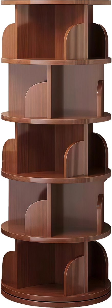 Draaibare Boekenkast 360 Graden - Boekenmolen Met 5 Niveaus - Boekenkast Walnoot - 46x46x157 cm - Roterend - Woonkamer Walnoot
