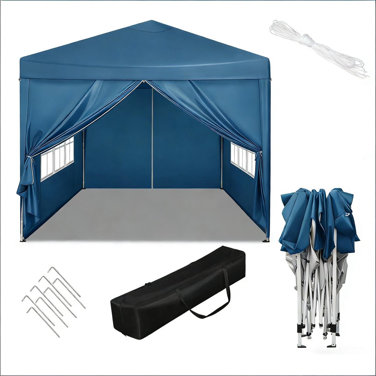 Tuinhuisje 3x3 m met 4 zijwanden - pop-up opvouwbare tent - waterdichte en UV-bestendige tent - tent met draagtas - blauw