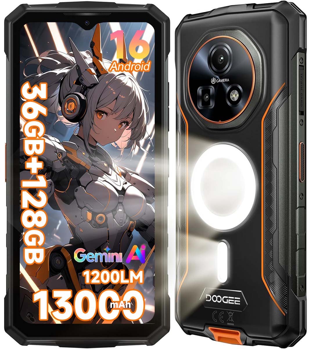 DOOGEE Fire 5 Ultra Robuuste Smartphone - 36GB RAM 256GB ROM - Gemini AI - 13000 mAh - IP68/IP69K Outdoor telefoon - 6,6 inch 90 Hz - Android 16 - NFC GPS - Oranje