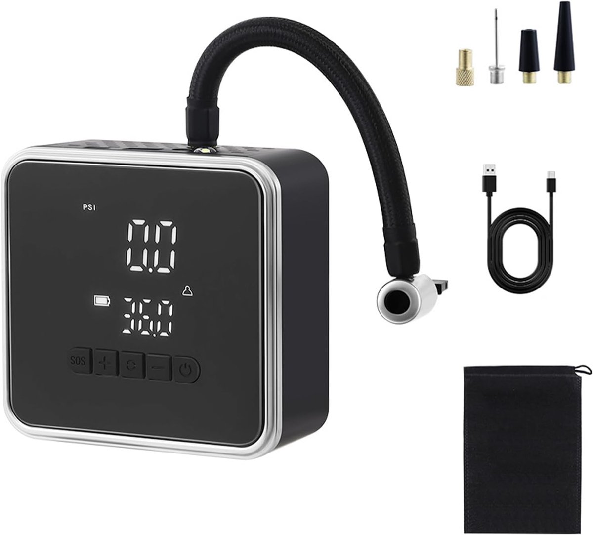 Elektrische luchtpomp, Elektrische fiets pomp mini, Opblaasbaar, Banddrukmeting, LED-verlichting, Powerbank, SOS, Mini-compressor fiets voor auto's, Elektrische fiets, Racing, Bal, Zwembad