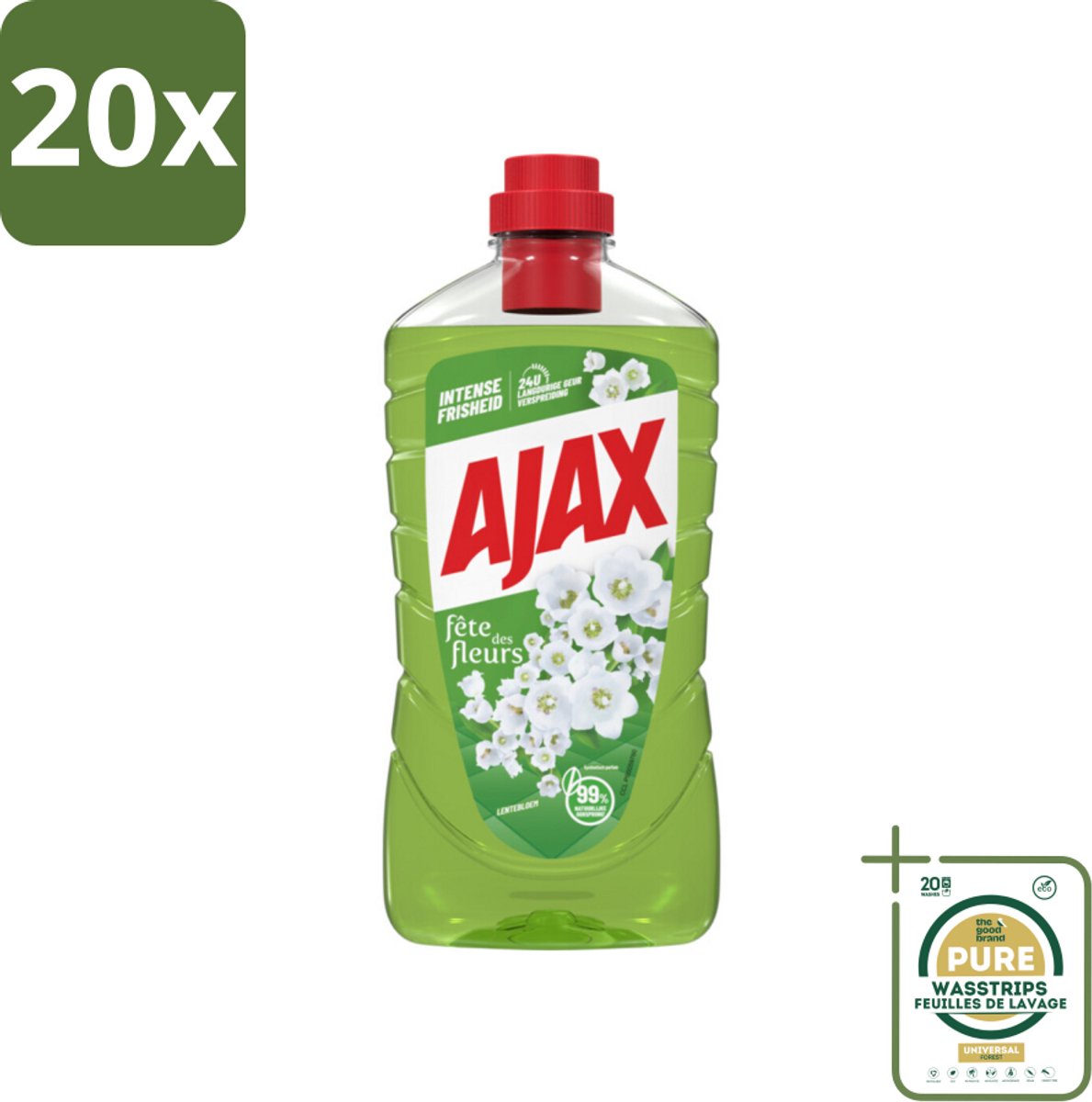 20 x Ajax Allesreiniger Fête des Fleur Lentebloem 1 liter - Grootverpakking - Allesreiniger - Reinigingskracht - Frisheid - Natuurlijke Geur - Essentiële Oliën