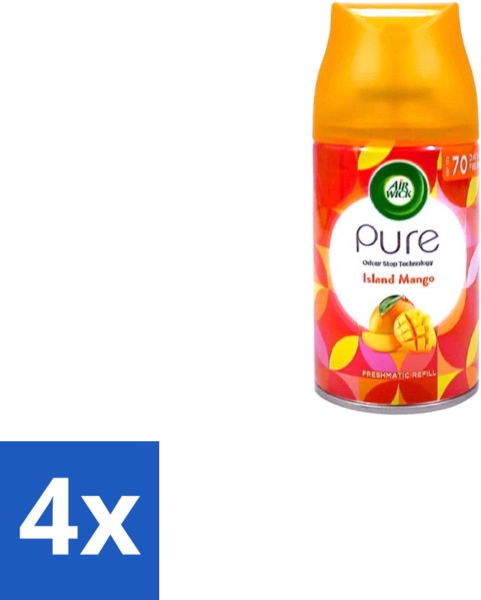 4 x Air Wick – Luchtverfrisser Navulling – Island Mango – 250 ml - Luchtverfrisser - Tropische Geur - Mango Geur - Geur Neutralisatie - Frisse Geur