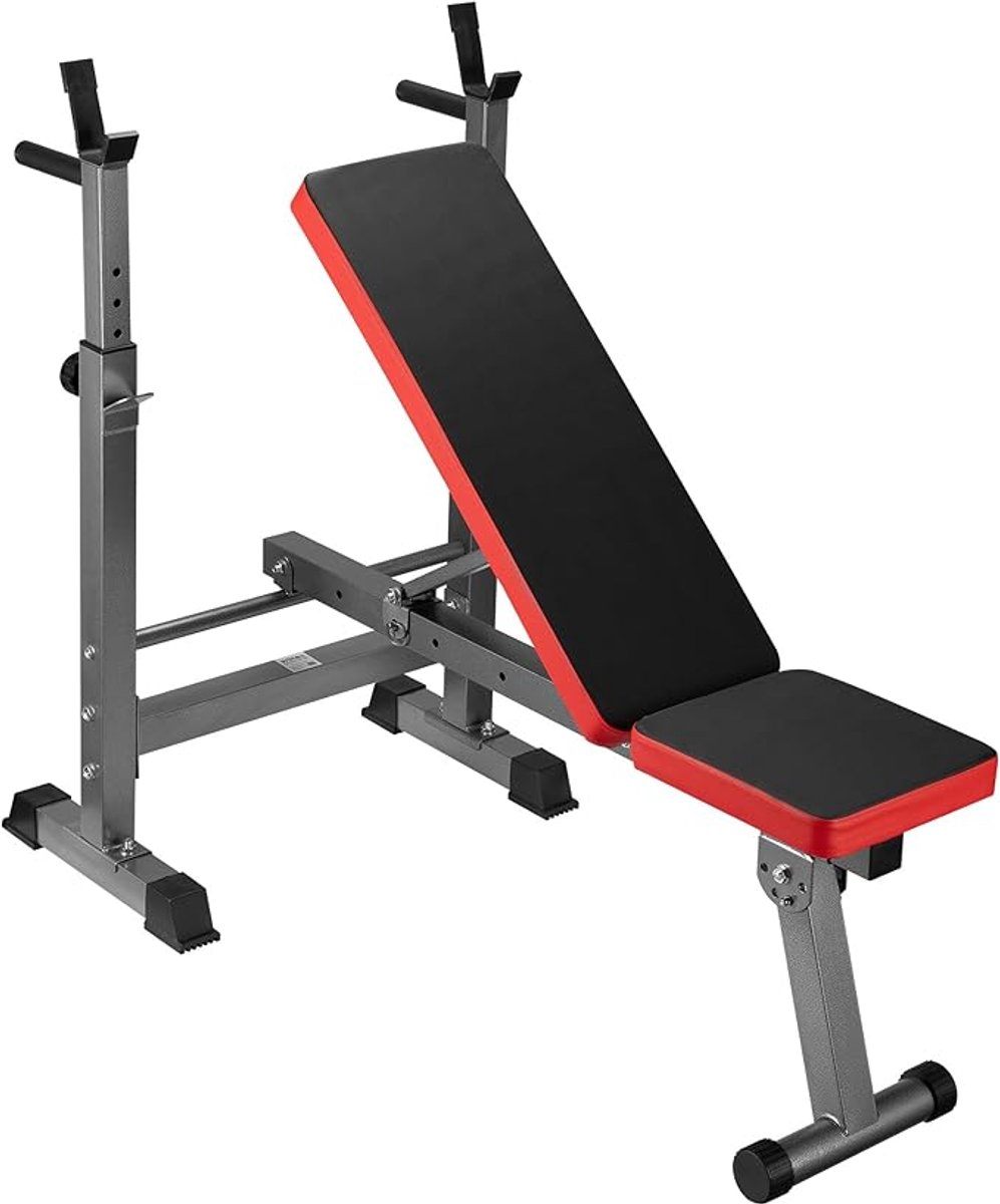 Inklapbare Halterbank 230kg – 2-in-1 Fitnessbank met Halterhouder | Verstelbaar & Ruimtebesparend | Thuisgym & Home Fitness