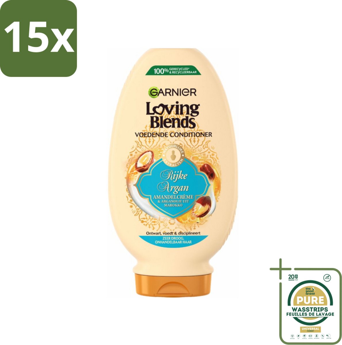 15 x Garnier Loving Blends Rijke Argan Conditioner 250 ml - Grootverpakking - Conditioner Voor Droog Haar - Arganolie Voor Haar - Amandelextract Voor Haar - Ontwarren Haar - Voeding Haar