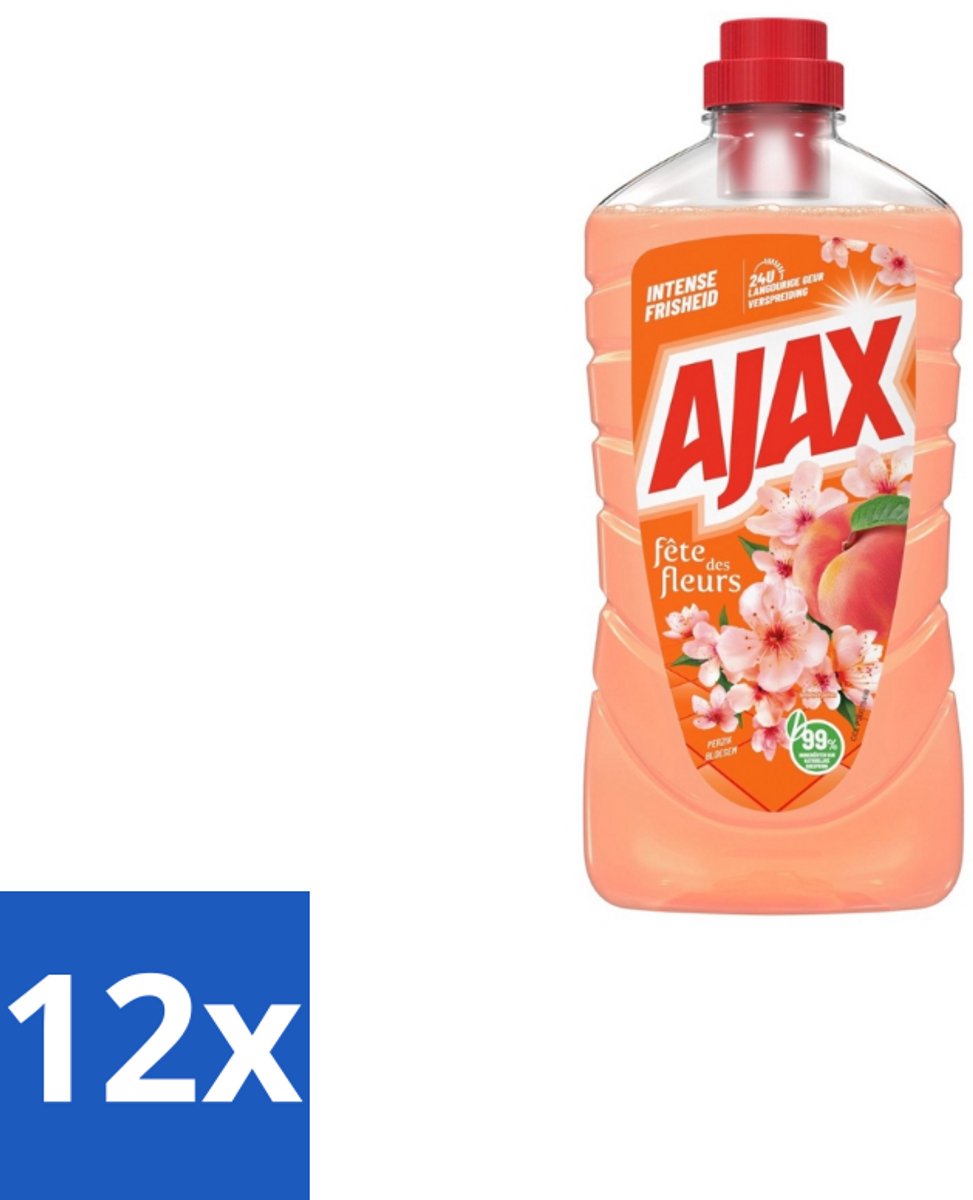 12 x Ajax Allesreiniger Fête Des Fleurs Peach 1 liter - Allesreiniger - Reinigen - Perzikgeur - Huishoudelijke Reiniger - Reinigingsmiddel