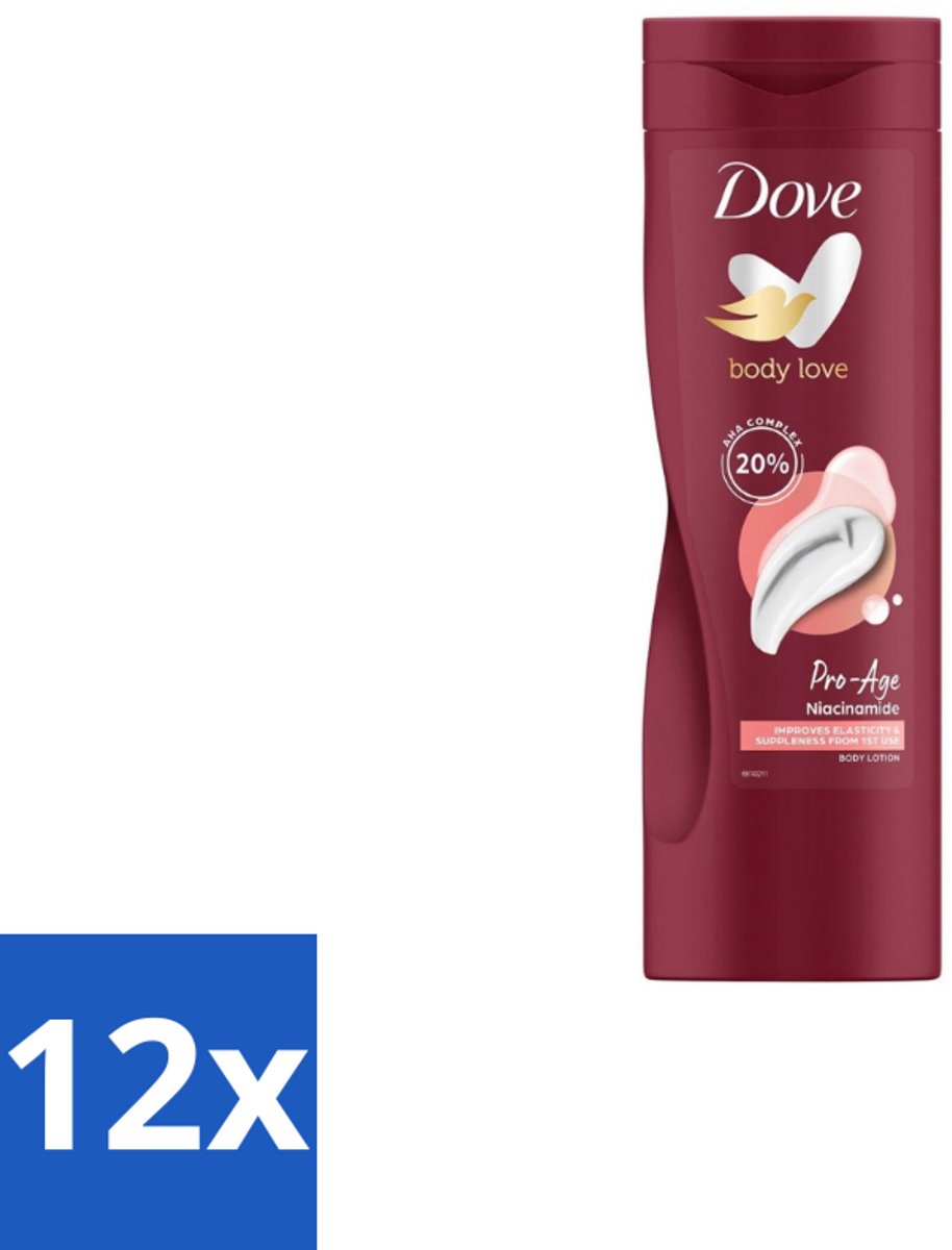 12 x Dove – Bodylotion – Body Love Pro Age – 400 ml - Hydratatie Huid - Bodylotion Voor Rijpere Huid - AHA Complex - Niacinamide - Huidverzorging