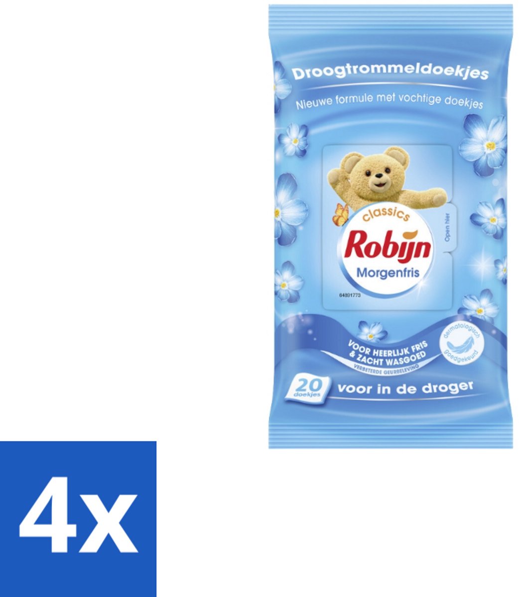 Robijn – Droogtrommeldoekjes – Morgenfris - 20 Doekjes - Voordeelverpakking - 4 stuks