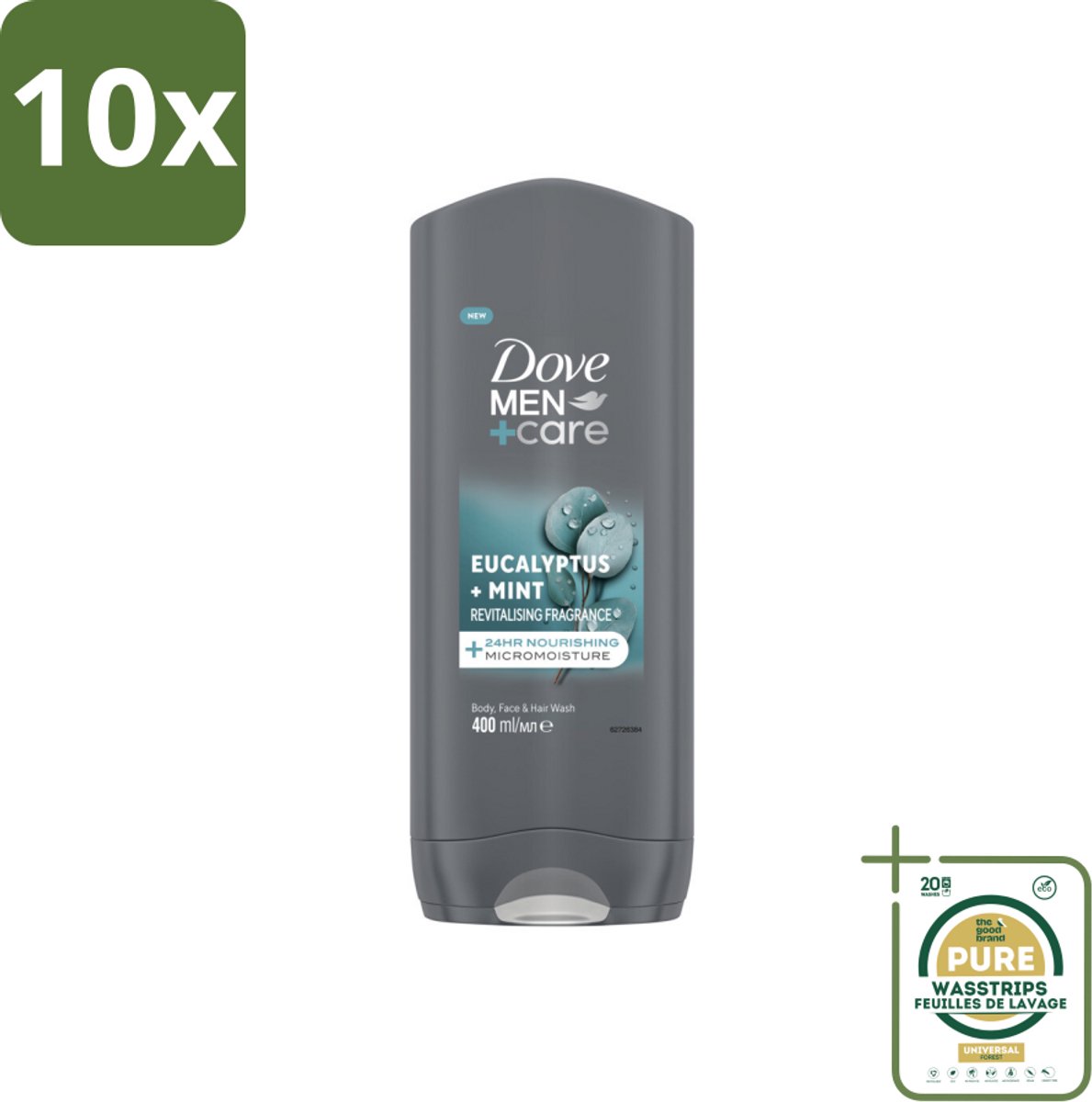 10 x Dove Douchegel Men+ Care Eucalyptus + Mint 400 ml - Grootverpakking - Douchegel Voor Mannen - Eucalyptus En Munt - Hydratatie Huid - 3-in-1 Douchegel - Huidverzorging Mannen