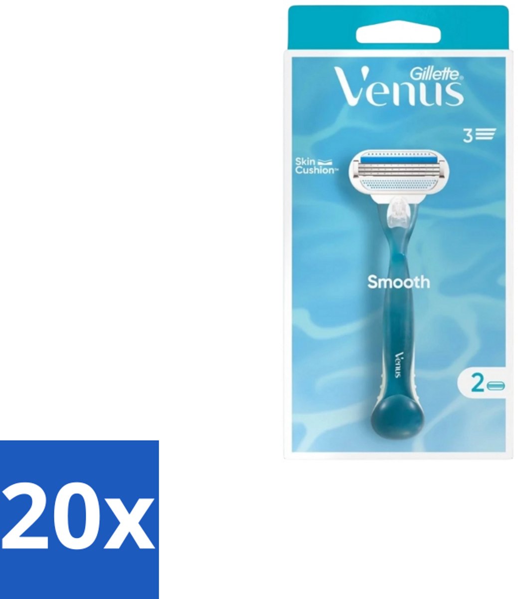 20 x Gillette - Venus Smooth – Rondingvolgende Mesjes – Handvat + 2 Navulmesjes - Scheermesjes Vrouw - Huidbescherming - Scheren - Venus Smooth - SkinCushion