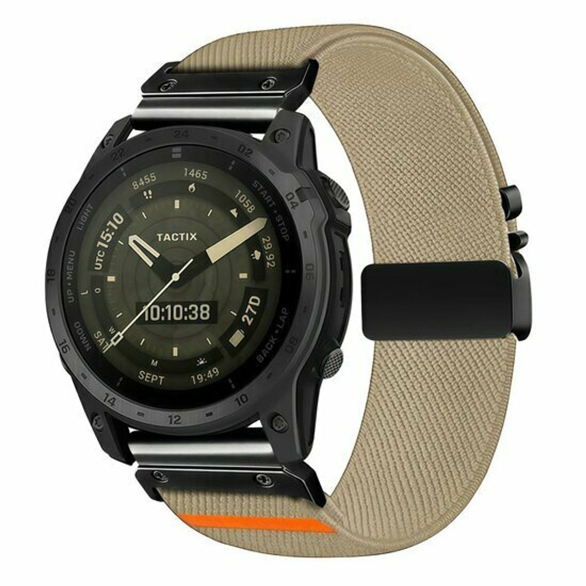 By Qubix - Geschikt voor Garmin bandje - 20mm Quickfit - Nylon bandje met parachute sluiting - Beige - Geschikt voor Garmin Fenix 9 / 9 pro - 43mm