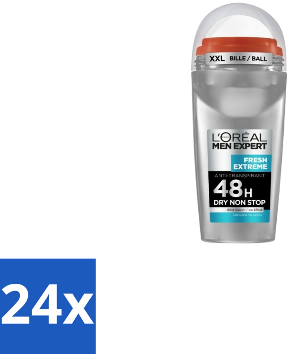 24 x L'Oréal Men Expert Deodorant Roller Fresh Extreme 50 ml - Anti-transpirant - Zweetbestrijding - Frisheid - Ice-effect - Deodorant Roller