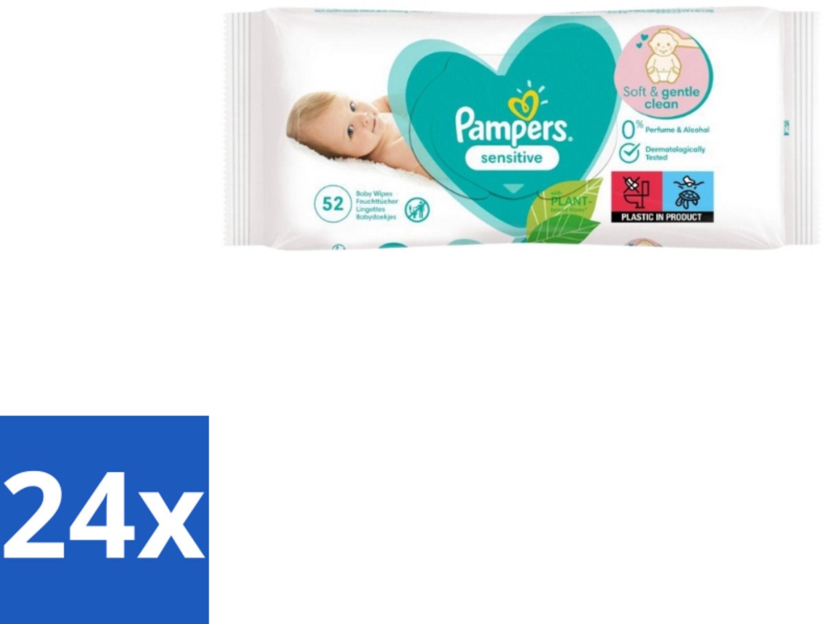 24 x Pampers – Babydoekjes – Sensitive – 52 Doekjes - Gevoelige Babyhuid - Pasgeboren Baby - Milde Reiniging - Zachte Doekjes - Baby Verzorging