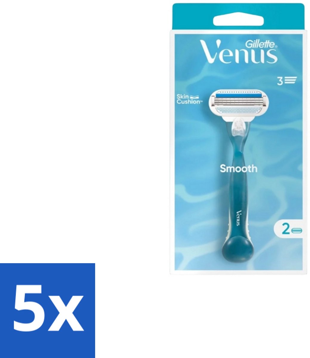 5 x Gillette - Venus Smooth – Rondingvolgende Mesjes – Handvat + 2 Navulmesjes - Scheermesjes Vrouw - Huidbescherming - Scheren - Venus Smooth - SkinCushion