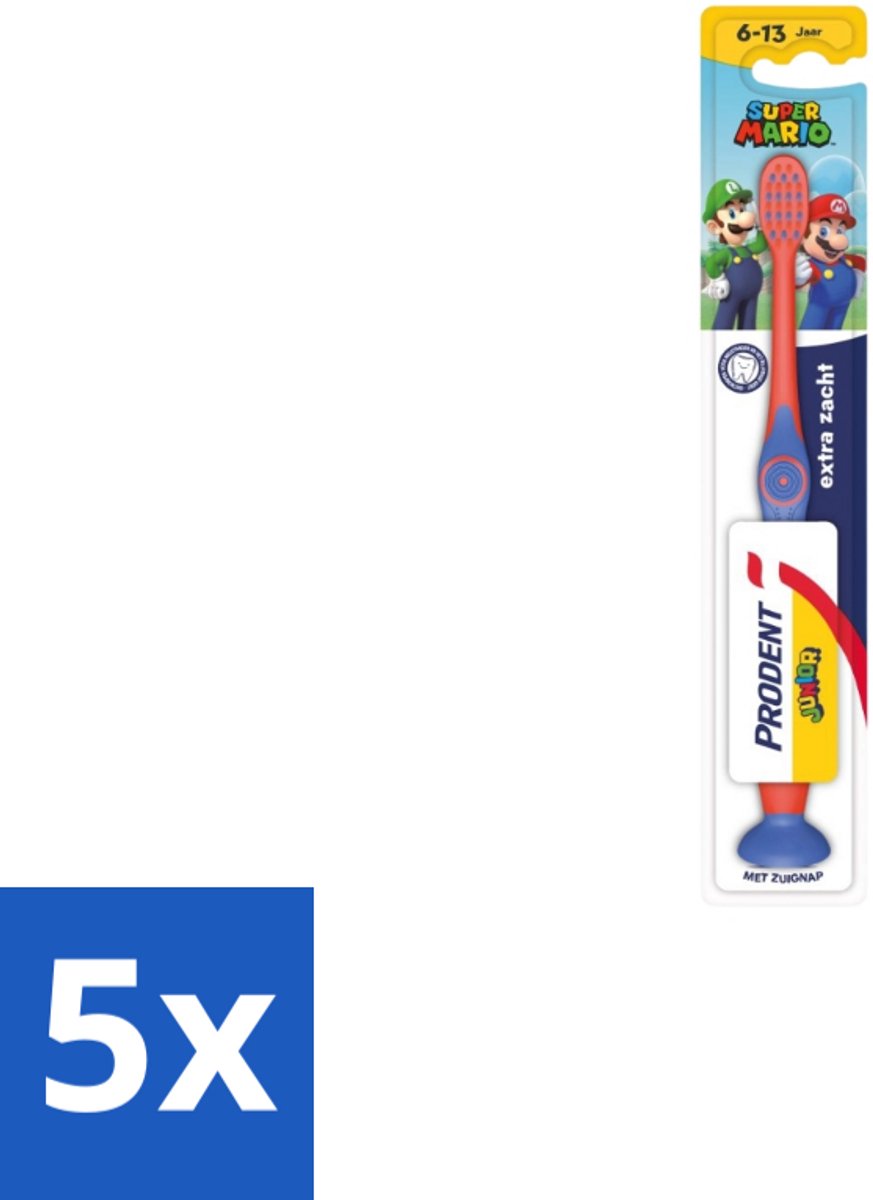 5 x Prodent – Tandenborstel – Super Mario – 6+ jaar - Tandenborstel Kinderen 6+ Jaar - Super Mario Tandenborstel - Tandenpoetsen Voor Kinderen - Prodent Super Mario - Tandenborstel 6-13 Jaar