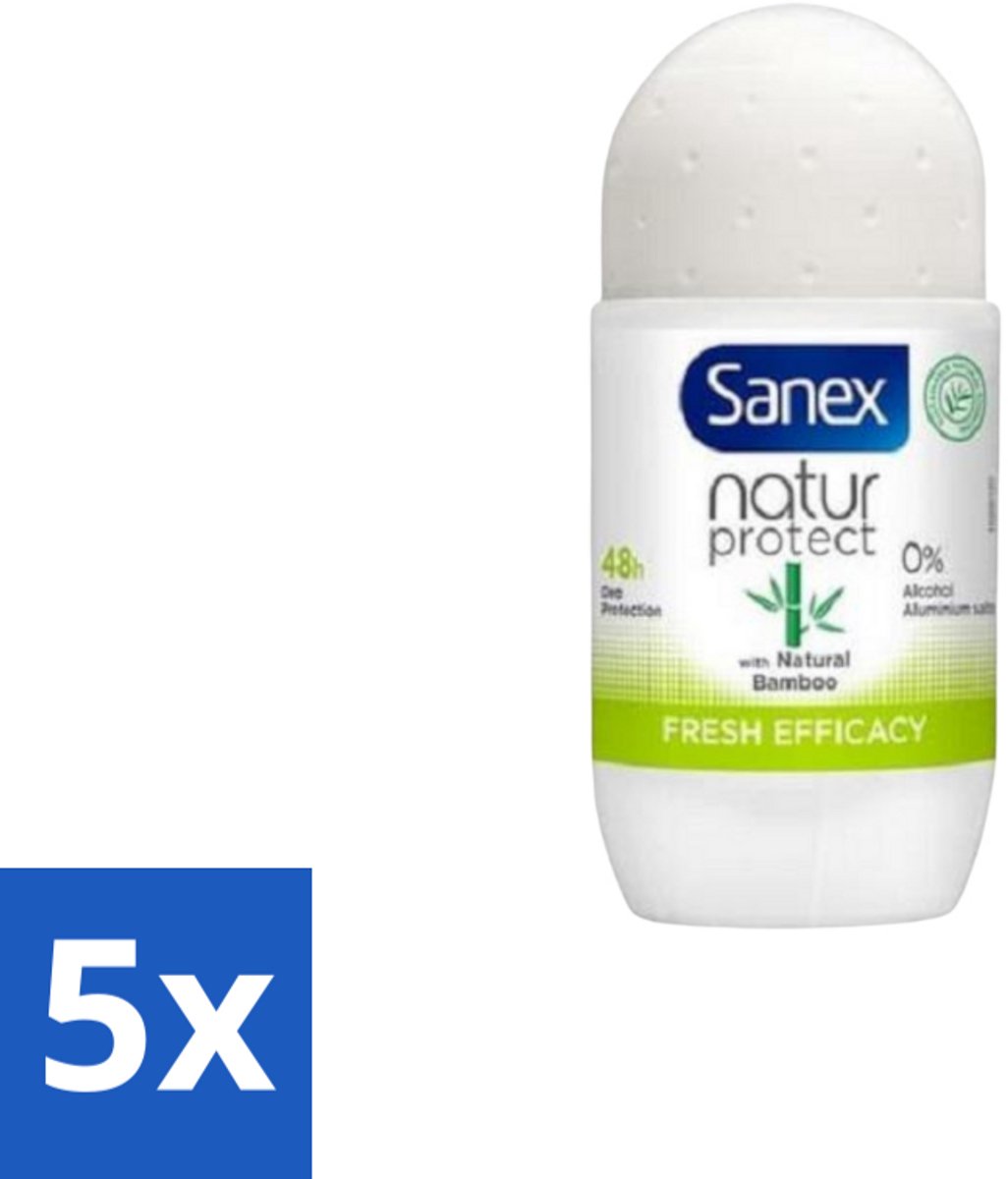 5 x Sanex – Deo Roll-on – Bamboo Fresh Efficacy – 50 ml - Bamboo Deodorant - Natuurlijke Frisheid - Alcoholvrije Deodorant - Huidvriendelijke Deodorant - Transpiratiegeur