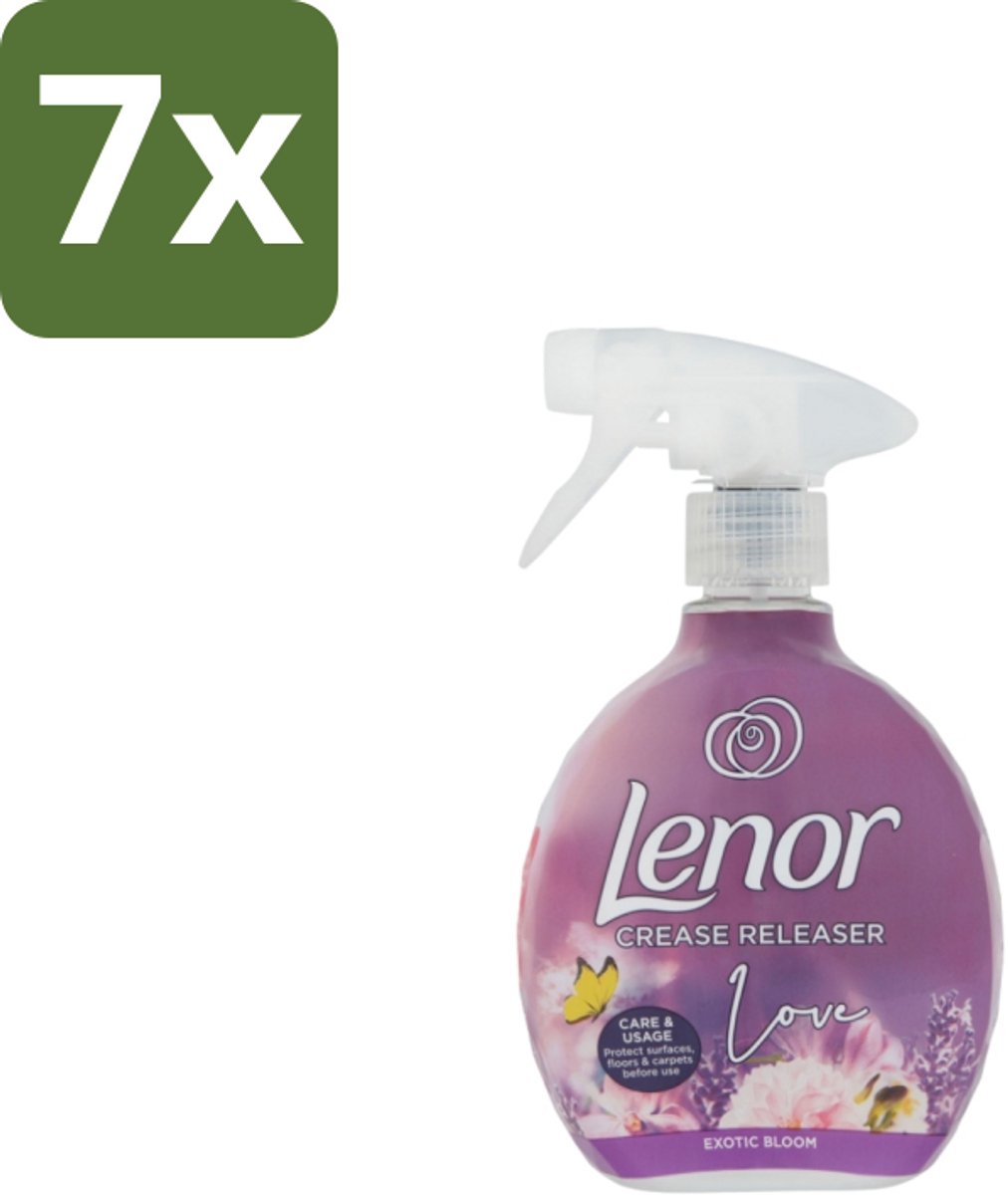 7 x Lenor – Crease Releaser Spray – Love Exotic Bloom – Kreukverwijderaar & Textielverfrisser – 500 ml - Kreukverwijderaar - Textielverfrisser - Stofverzachter - Strijkijzer Vervanger - Kledingverzorging