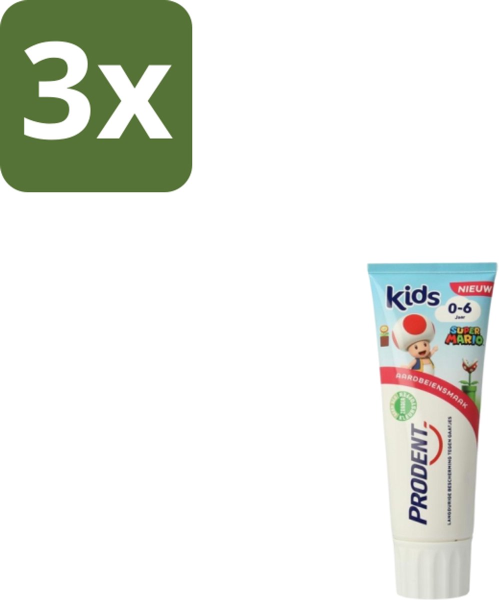 3 x Prodent – Tandpasta – Kids 0–6 Jaar – 75 ml - Melktanden - Gaatjes - Kindertandpasta - Super Mario - Tandenpoetsen