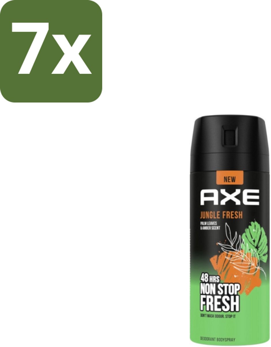 7 x Axe – Deodorant Bodyspray – Jungle Fresh – 150 ml - Axe Jungle Fresh - Deodorant Bodyspray - Frisse Geur - 48 Uur Bescherming - Zinktechnologie