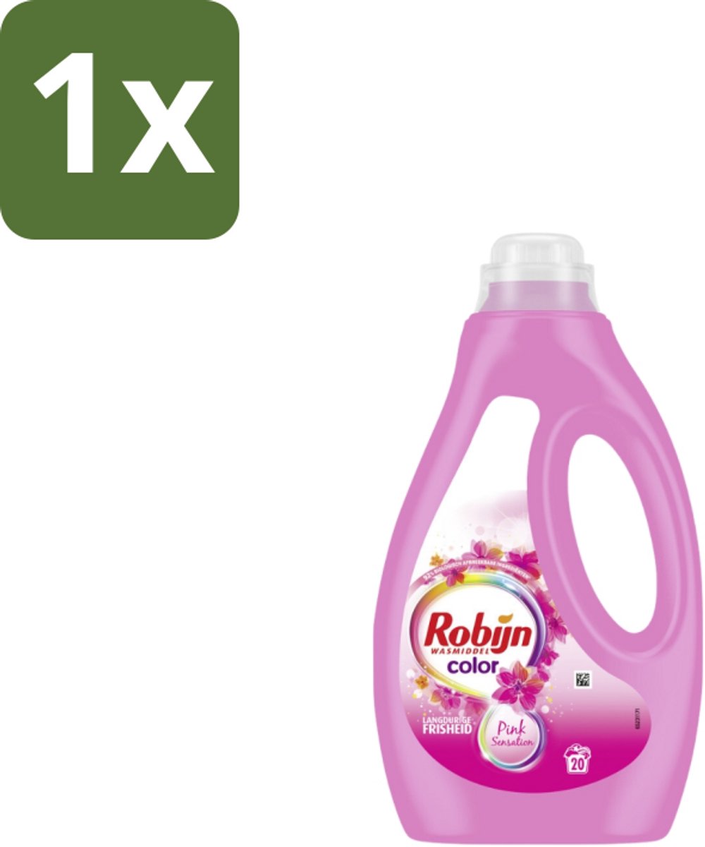 1 x Robijn Vloeibaar Wasmiddel Color Pink Sensation 20 Wasbeurten 1 liter - Kleurverzorging - Frisheid - Geur - Wasmiddel - Bonte Was