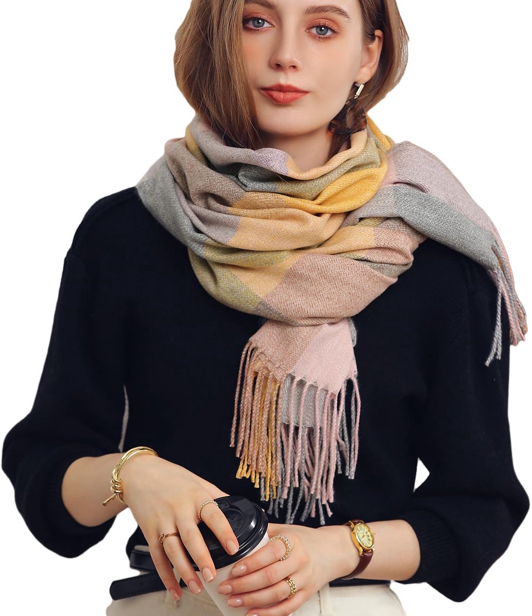 Elzusha - Elegante Geruite Sjaal met Fringes voor Dames