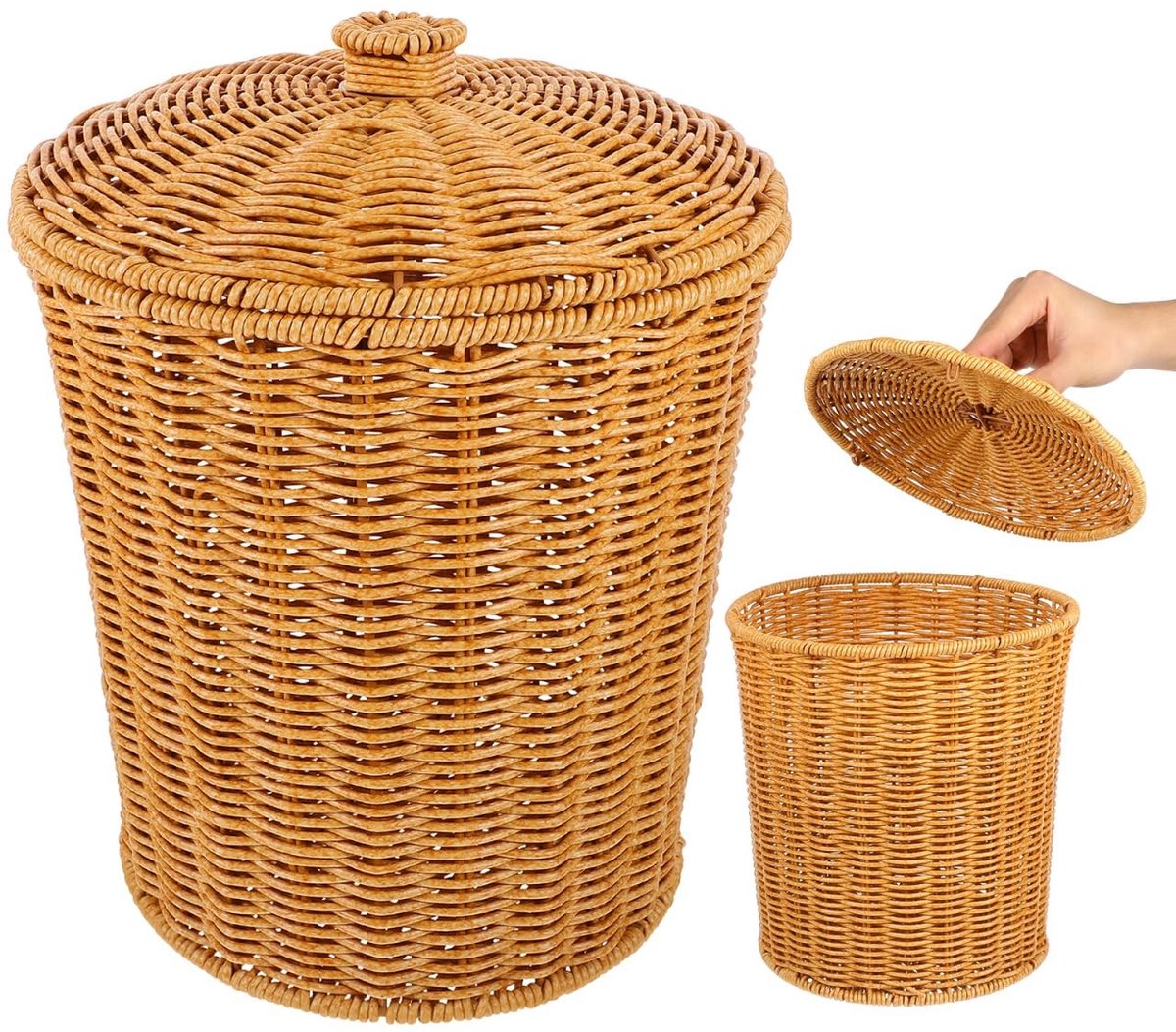 Elzusha - Wicker Afvalbak met Deksel voor Badkamer en Keuken