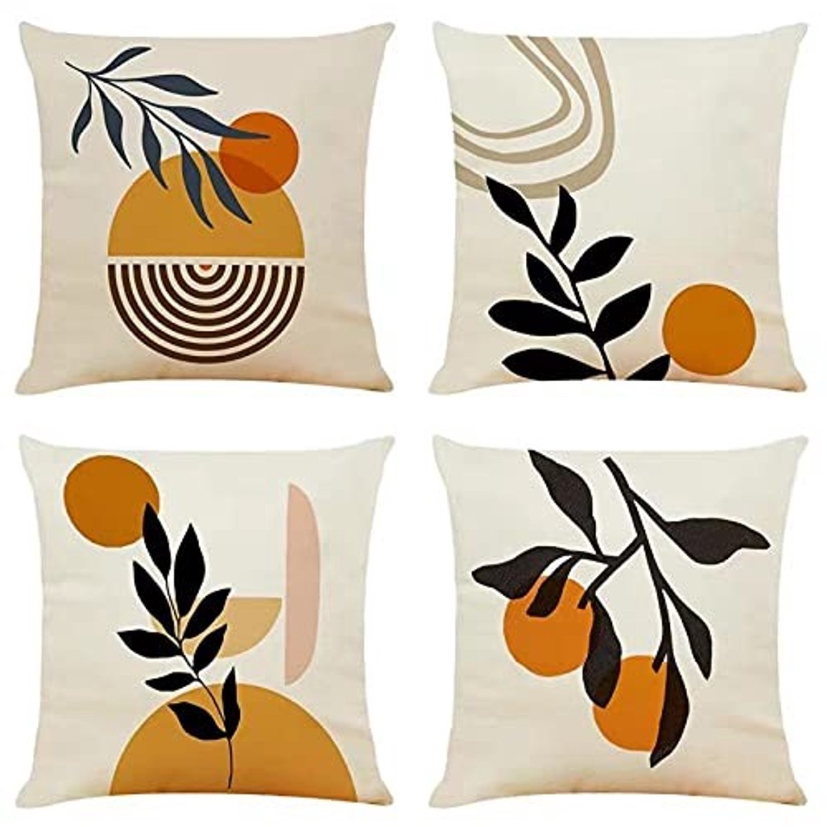 Elzusha - Set van 4 Decoratieve Kussenhoezen 45x45 cm Oranje voor Woonkamer en Tuin