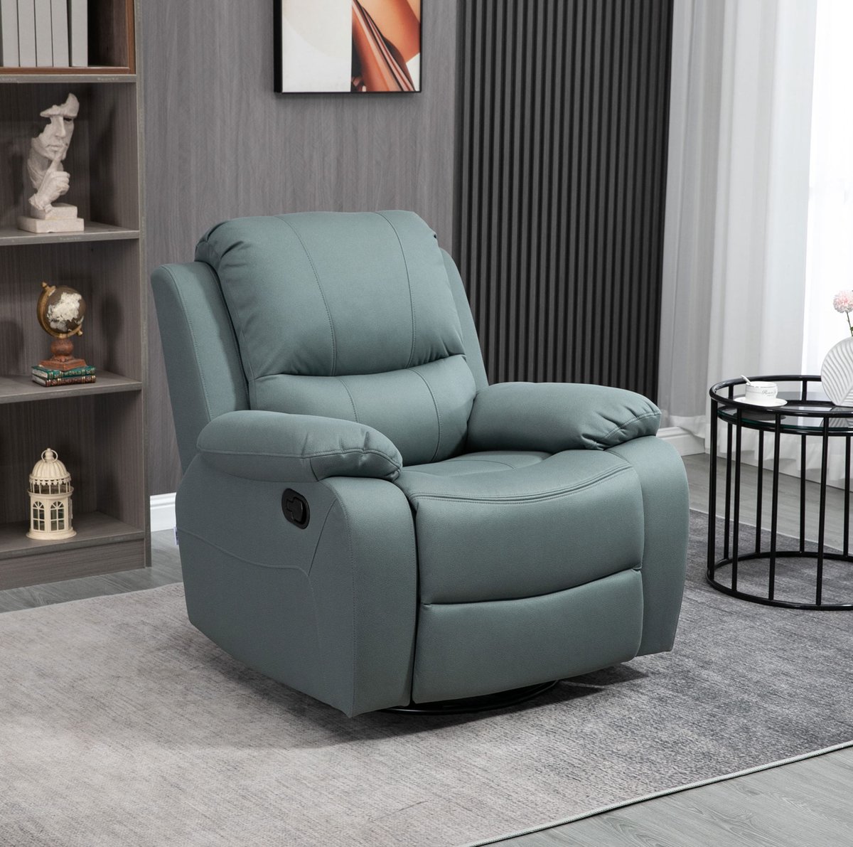 DESMIU Relaxfauteuil 93 x 100 x 98 cm - Handmatig Verstelbaar Met Voetsteun En Draaifunctie - Voor Woonkamer En Slaapkamer - Stof Groen