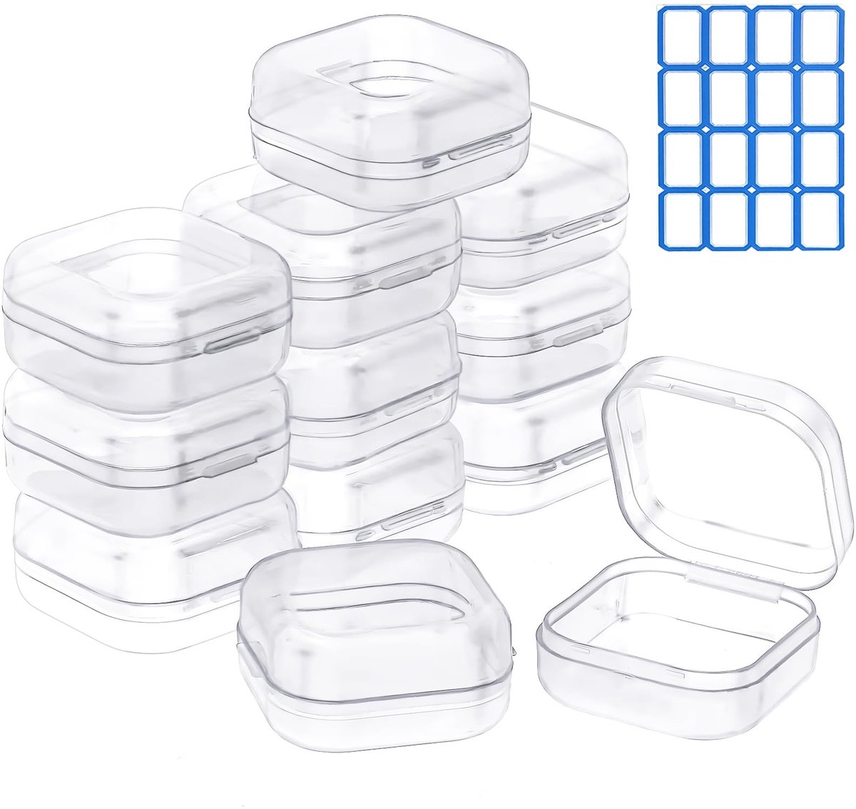 Elzusha - Set van 12 Transparante Opbergdozen met Deksel 3,5 x 3,5 cm