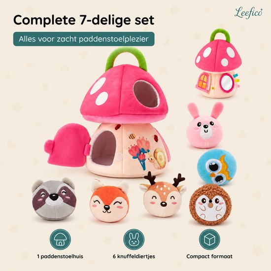 Leefico Pluche Speelgoed Paddestoel Roze - Sensorisch Baby Speelgoed voor Meisjes - Baby Speelgoed 6-12 maanden - Montessori Speelgoed voor Peuter Meisje - Kinderspeelgoed met Educatieve Activiteiten - Baby Cadeau voor Meisjes van Leefico — afbeelding 3