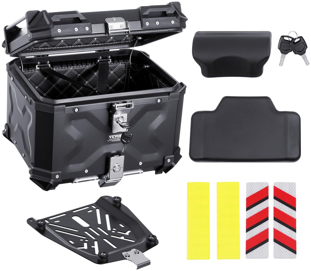 VEVOR Topkoffer voor 55L universele aluminiumlegering bagagerek met lederen voering, verwijderbare waterdichte - ShopVlot