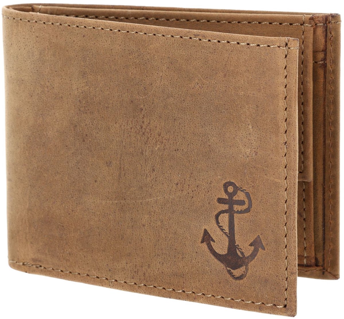 oxmox Leren portemonnee Leather RFID Protect Pocketbörse Freedom Anchor Embossed Vintage Light Brown bruine