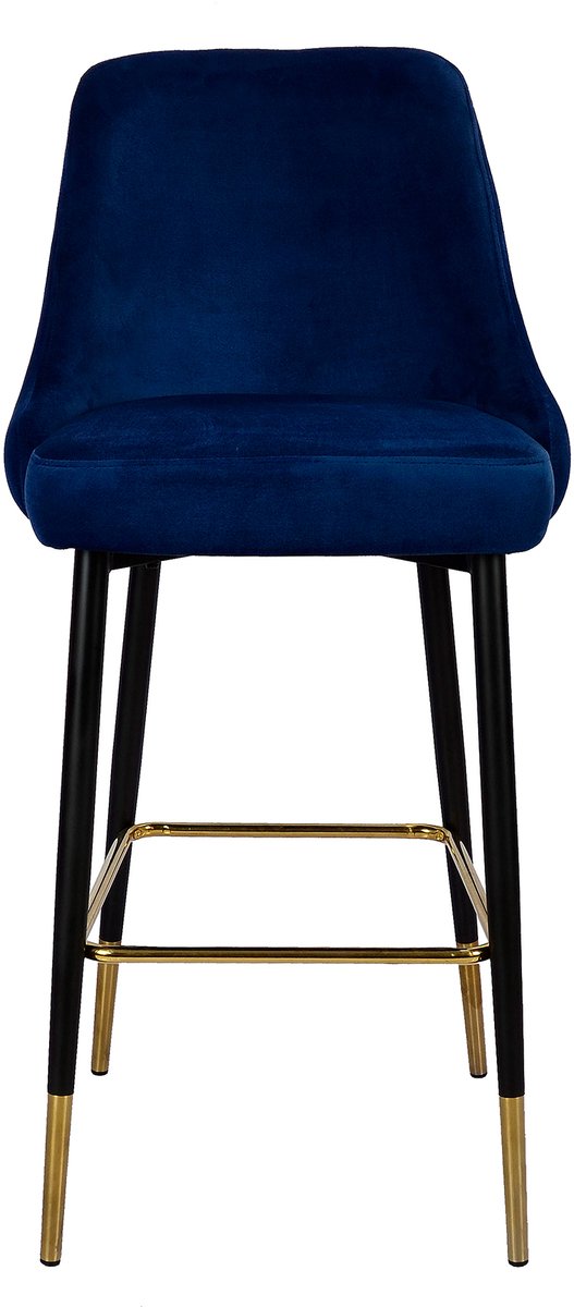 Padiro barkruk - blauw - fluweel - met rugleuning - ijzeren onderstel - zithoogte 75 cm