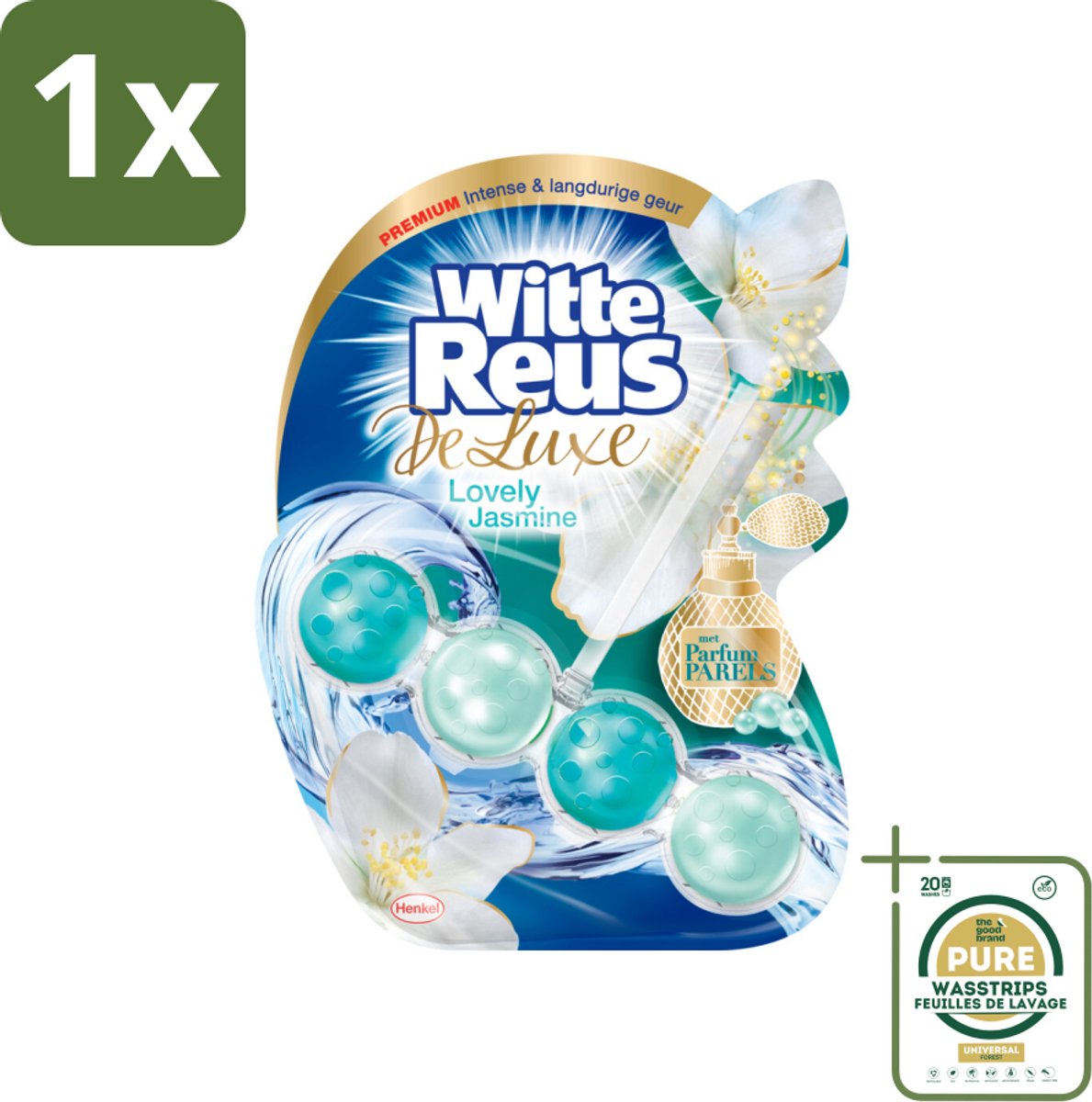 1 x Witte Reus - DeLuxe Toiletblok - Lovely Jasmine - 1 Toiletblok- Toiletblok - Jasmijn Geur - Reinigend Schuim - Anti-kalk - Vuilbescherming