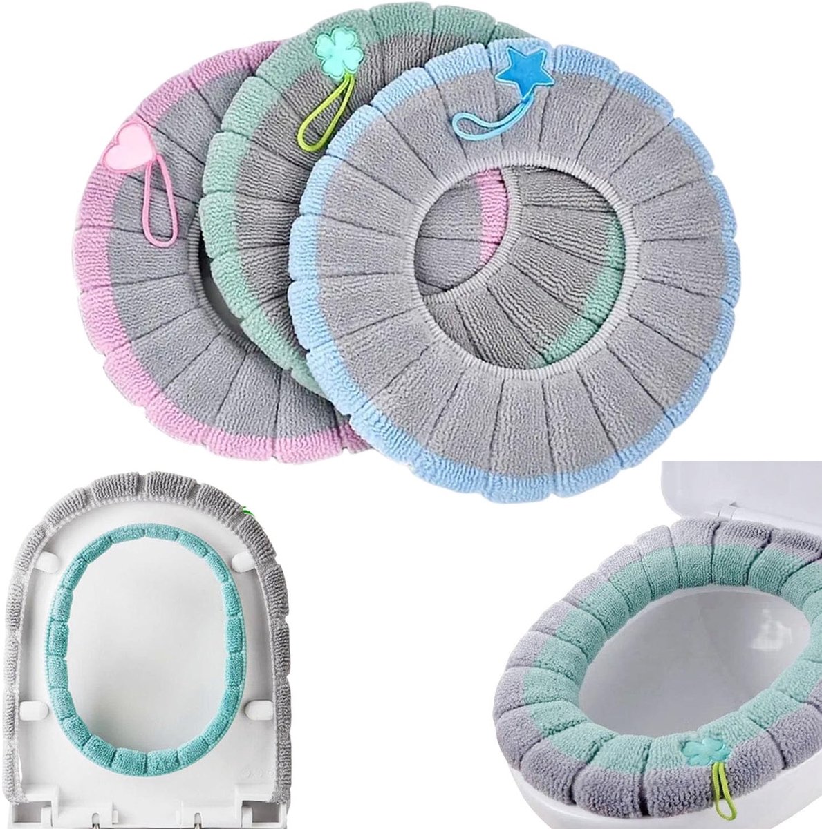 Guojanfon 4 stuks wc-stoelbekleding pads met handvat toilet deksel deksel kussen dikker - ShopVlot