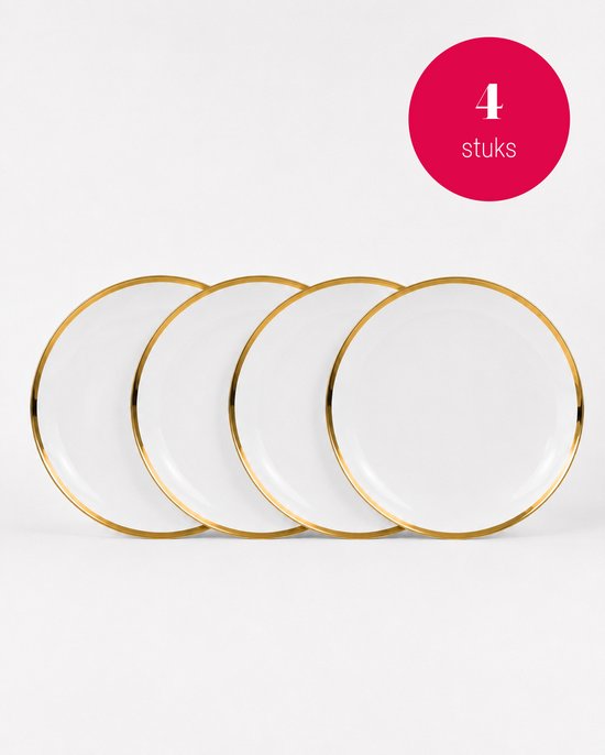 Set van vier witte borden met een gouden rand, Ø 20cm.