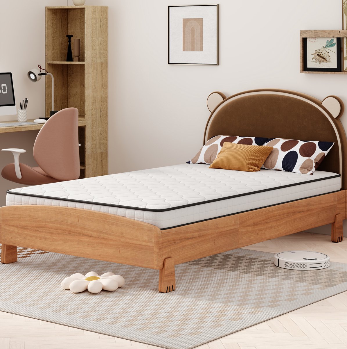 Wishdor Binnenveringsmatras 90 x 200 cm - H3 stevig - Ergonomische drukverdeling en lendensteun - Voor rug buik zijslapers - Wit - Opgerolde matras - 12 cm