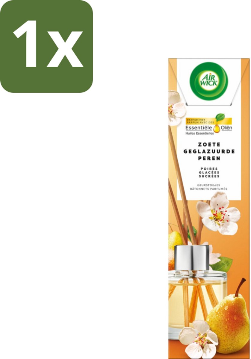 1 x Air Wick - Geurstokjes - Zoete Gekarameliseerde Peer - Essentiële Oliën - 40 ml - Geurstokjes - Geurverspreider - Essentiële Oliën - Gekarameliseerde Peer - Zoete Geur