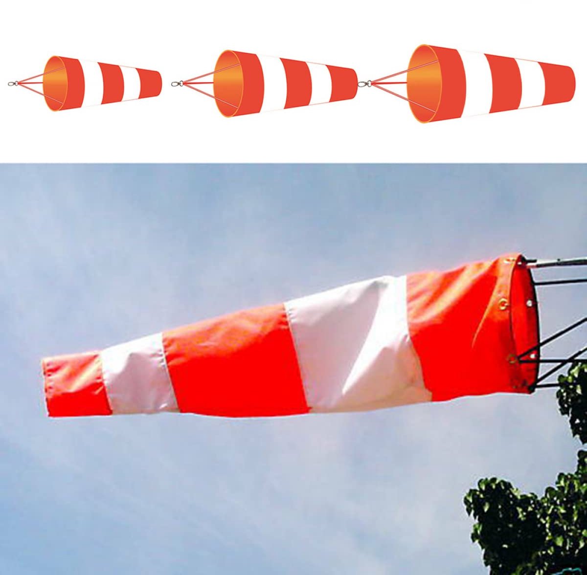SPORTARC Red+White Airport Windsock, Rip-Stop Polyester Windsnelheidsmeter Zak voor Tuin Buiten, 60/80/100cm - ShopVlot