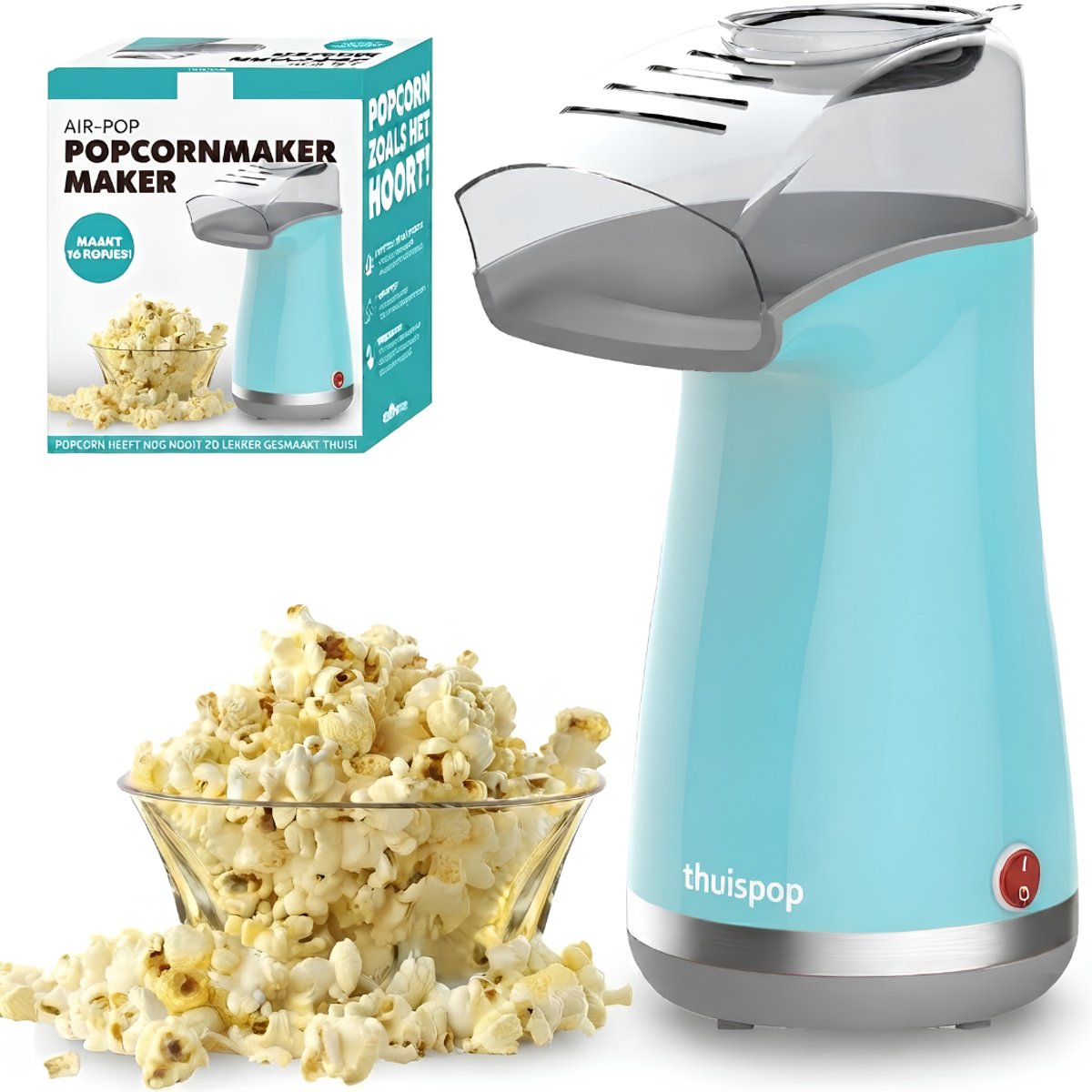 Ploutos® Popcorn Machine - Popcornmaker - Popcorn Maker - Lichtblauw - 16cm x 20cm x 28cm