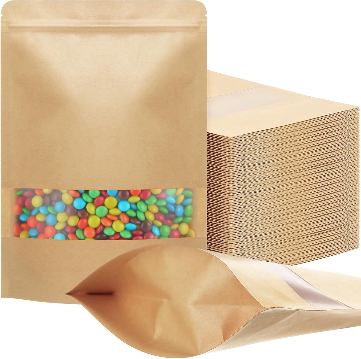 Kraft Papieren Zakjes met Venster 7 x 10 Inch - Perfect voor Verpakking, Cadeaus en Snacks