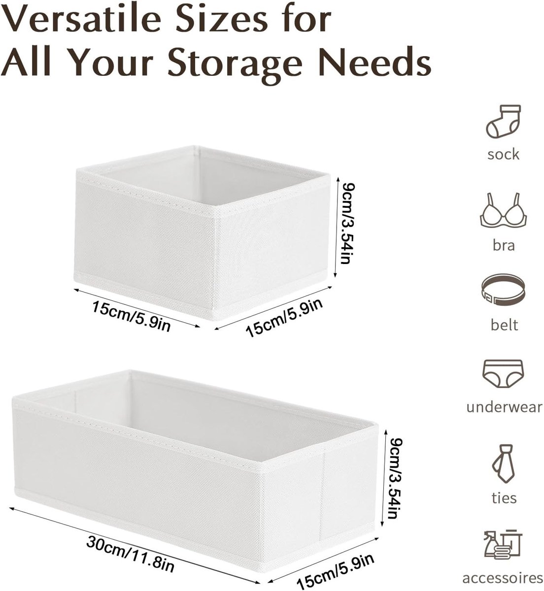 4-delige Ladeopbergset, Lade-organizer, Vouwbare Opbergdozen, Textiele Lade-inserts voor Kleding, Kledingkast Organiser, Ruimtebesparend en Stijlvol in Wit