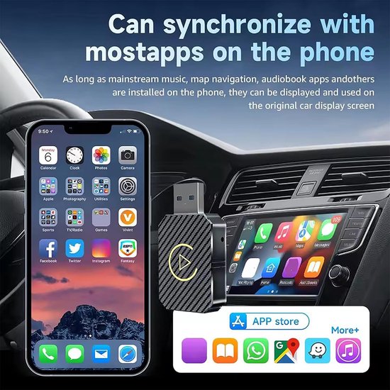 Draadloze CarPlay Adapter - Auto Stick - Navigatie Muziek Bellen - 2-in-1 Functionaliteit - Plug & Play - Zilver — afbeelding 5