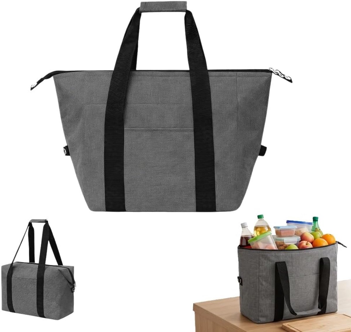 Koeltas - Geïsoleerde koeltas - Grote lunchtas - 20L picknicktas - Draagbare geïsoleerde kampeertas - Geïsoleerde tas voor picknicks, kamperen en buitenactiviteiten - Grijs
