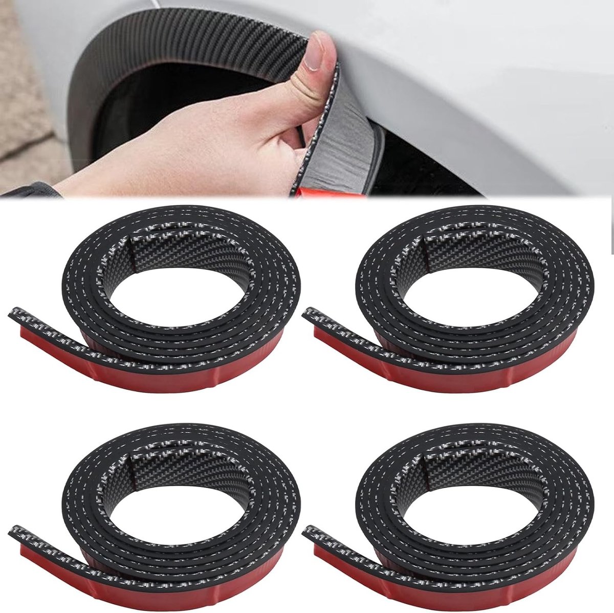 Spatbordverbreding 1,5 m in carbonlook - 4 stuks zelfklevend, universele wielafdekking, autobescherming en decoratie met PVC beschermstrips