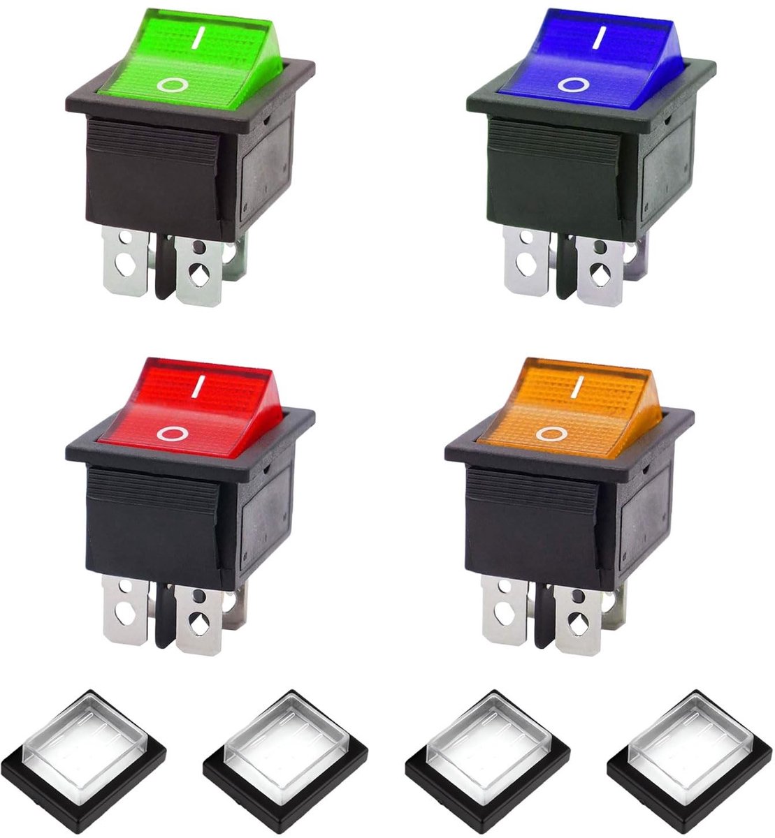 Waterdichte 4-kleurige schakelaar 230 V, 2-polig, 16 A, met LED-indicator en beschermkap voor elektrische apparaten
